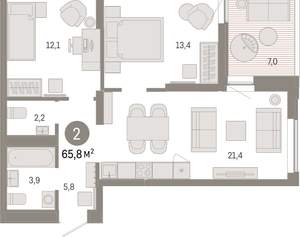 2-к квартира, вторичка, 66м2, 7/16 этаж