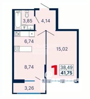 1-к квартира, вторичка, 42м2, 6/25 этаж