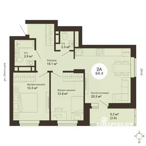 2-к квартира, сданный дом, 64м2, 25/25 этаж