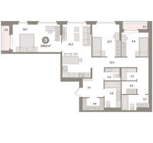 3-к квартира, вторичка, 106м2, 7/16 этаж