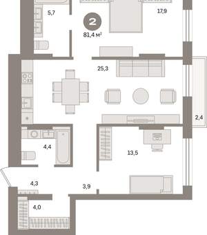 2-к квартира, вторичка, 81м2, 3/9 этаж