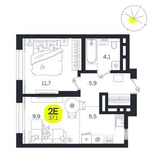 2-к квартира, вторичка, 37м2, 19/27 этаж