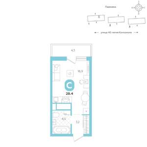 Студия квартира, вторичка, 28м2, 10/16 этаж