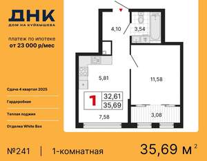1-к квартира, вторичка, 36м2, 23/25 этаж