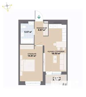 1-к квартира, вторичка, 47м2, 3/26 этаж