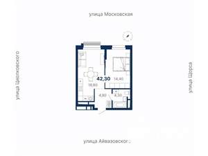 1-к квартира, вторичка, 42м2, 22/30 этаж