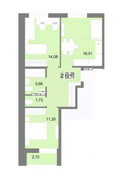 2-к квартира, вторичка, 59м2, 8/23 этаж