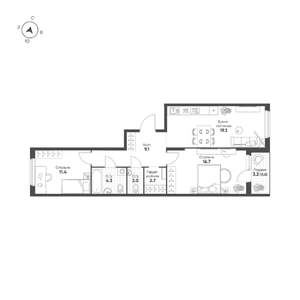 2-к квартира, строящийся дом, 67м2, 2/25 этаж