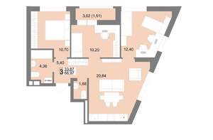 3-к квартира, вторичка, 67м2, 4/22 этаж