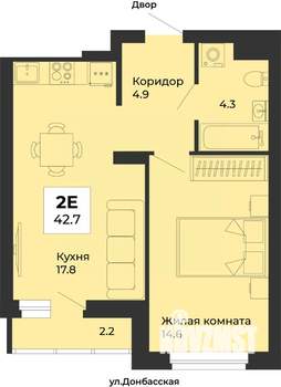 2-к квартира, строящийся дом, 43м2, 4/25 этаж