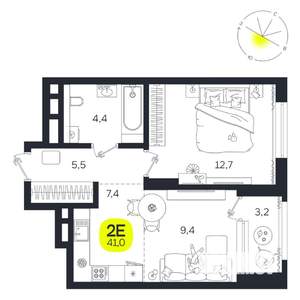 2-к квартира, вторичка, 41м2, 18/27 этаж