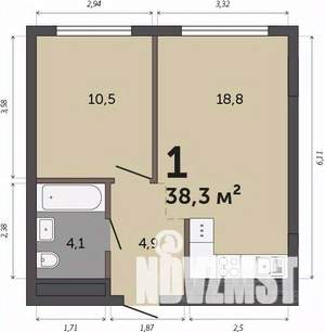 1-к квартира, строящийся дом, 38м2, 29/30 этаж
