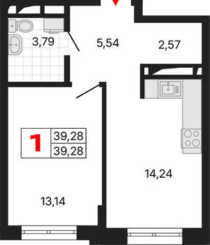 1-к квартира, вторичка, 39м2, 15/25 этаж
