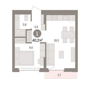 1-к квартира, вторичка, 40м2, 3/16 этаж