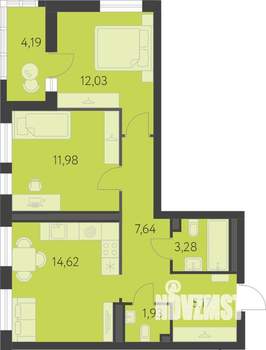 2-к квартира, вторичка, 59м2, 7/16 этаж