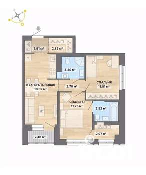 2-к квартира, вторичка, 64м2, 8/16 этаж