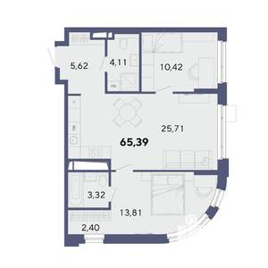2-к квартира, вторичка, 65м2, 4/20 этаж
