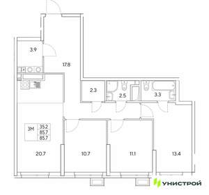 3-к квартира, вторичка, 86м2, 25/30 этаж
