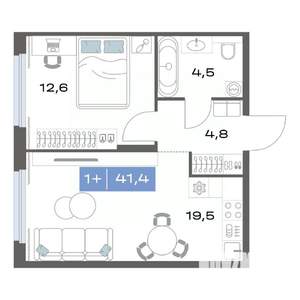 1-к квартира, строящийся дом, 41м2, 2/17 этаж