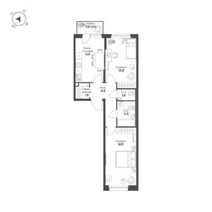 2-к квартира, вторичка, 58м2, 6/9 этаж