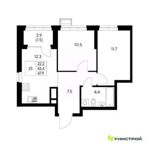 2-к квартира, вторичка, 48м2, 21/31 этаж