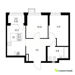 2-к квартира, вторичка, 53м2, 17/31 этаж