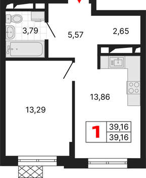 1-к квартира, вторичка, 39м2, 16/25 этаж