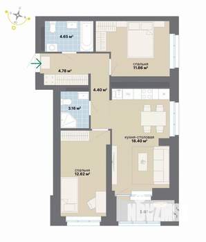 2-к квартира, вторичка, 64м2, 8/26 этаж