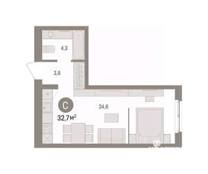 Студия квартира, вторичка, 33м2, 3/15 этаж