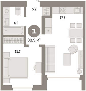 1-к квартира, вторичка, 39м2, 4/24 этаж