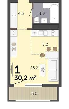 Студия квартира, вторичка, 30м2, 15/19 этаж