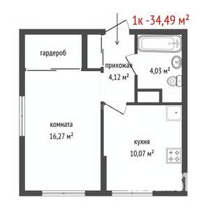 1-к квартира, вторичка, 34м2, 3/8 этаж