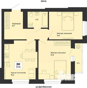 2-к квартира, строящийся дом, 58м2, 7/25 этаж