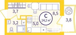 Студия квартира, вторичка, 22м2, 7/9 этаж