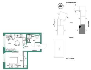 2-к квартира, строящийся дом, 31м2, 21/24 этаж