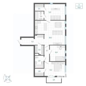 3-к квартира, вторичка, 97м2, 5/32 этаж