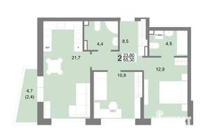 2-к квартира, вторичка, 65м2, 2/25 этаж