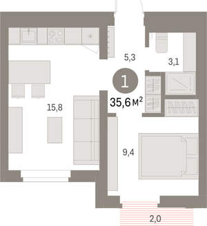 1-к квартира, вторичка, 36м2, 3/9 этаж