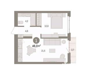 1-к квартира, вторичка, 46м2, 7/16 этаж