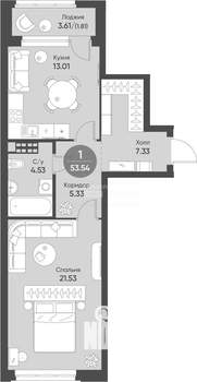 1-к квартира, вторичка, 53м2, 7/7 этаж