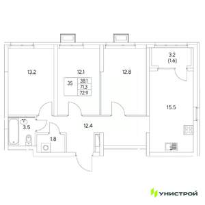 3-к квартира, вторичка, 73м2, 13/31 этаж