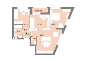3-к квартира, строящийся дом, 67м2, 6/22 этаж