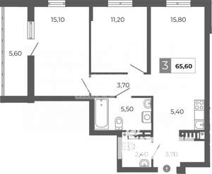 3-к квартира, вторичка, 66м2, 19/26 этаж