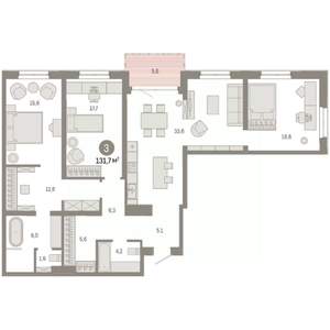 3-к квартира, вторичка, 132м2, 4/17 этаж