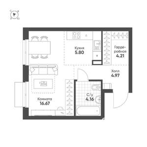 Студия квартира, вторичка, 36м2, 3/25 этаж