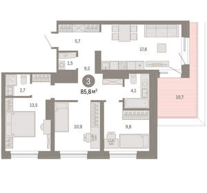 3-к квартира, вторичка, 86м2, 8/8 этаж