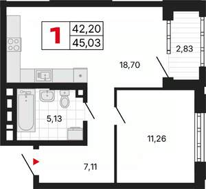 1-к квартира, вторичка, 45м2, 28/30 этаж