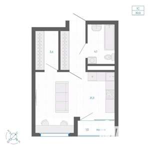 Студия квартира, вторичка, 30м2, 13/22 этаж