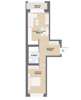 1-к квартира, вторичка, 48м2, 14/25 этаж