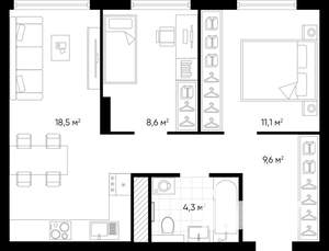 2-к квартира, вторичка, 52м2, 14/24 этаж